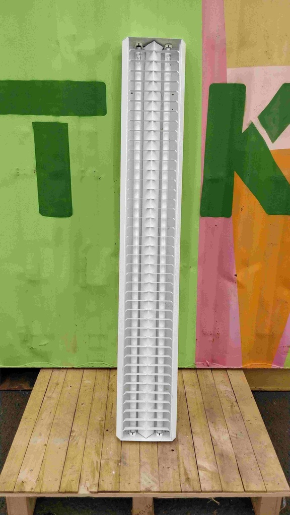 Luminaire long à grille 2 tubes à relamper