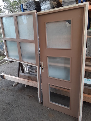 [260112CLFD5] Bloc-porte bois avec imposte vitrée et module vitré