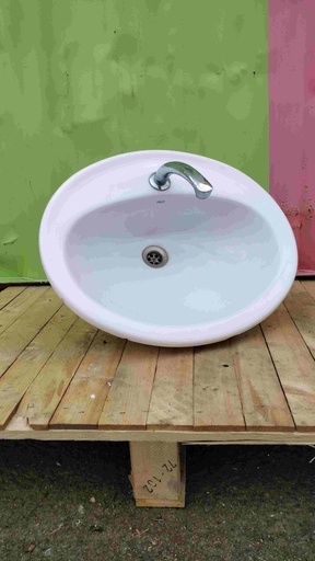 [#852] Lavabo ovale avec robinetterie en ceramique blanc